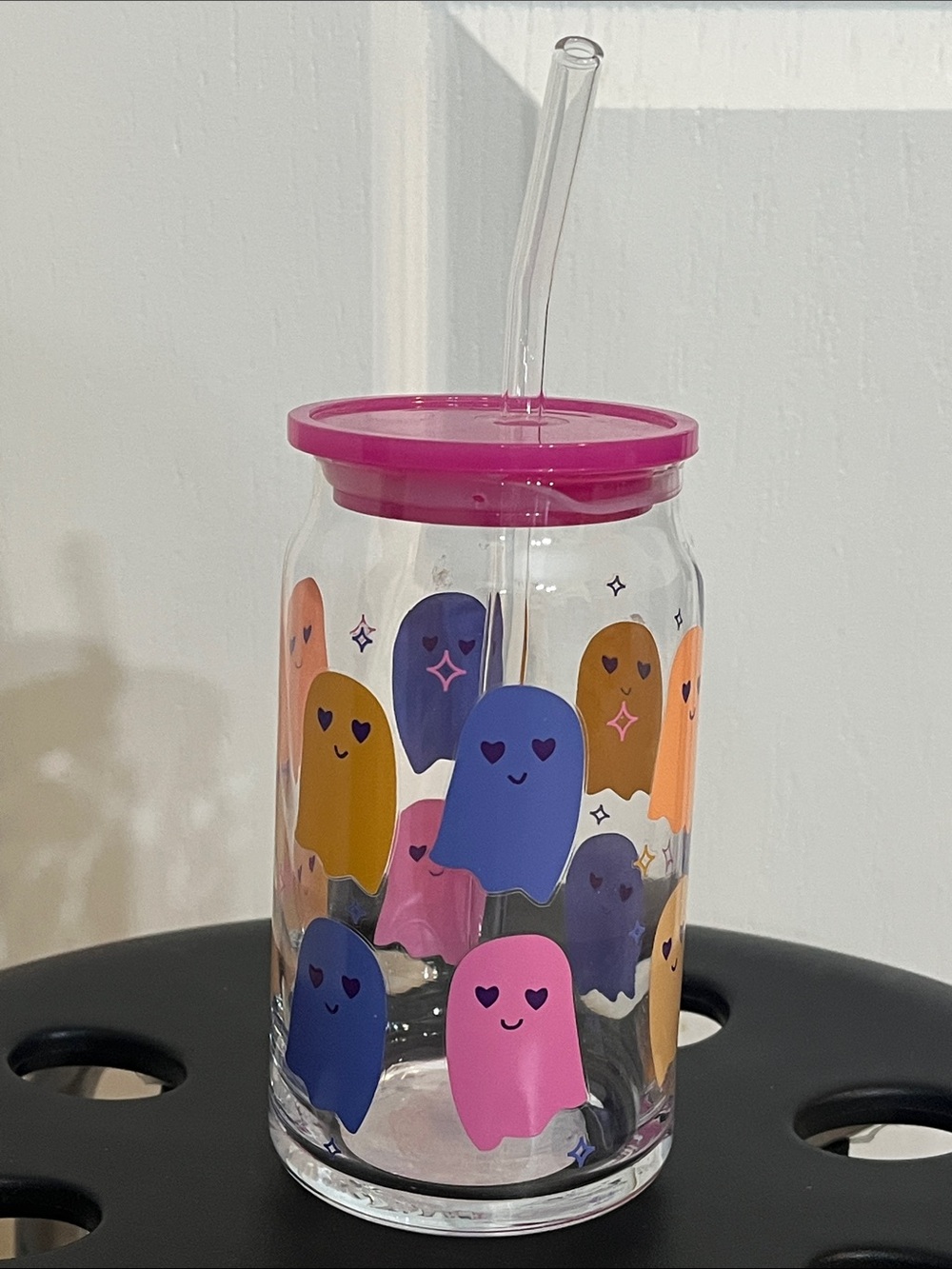Ghost Glass Tumbler Whimsical Colorful Halloween Cup Glass Straw NWT